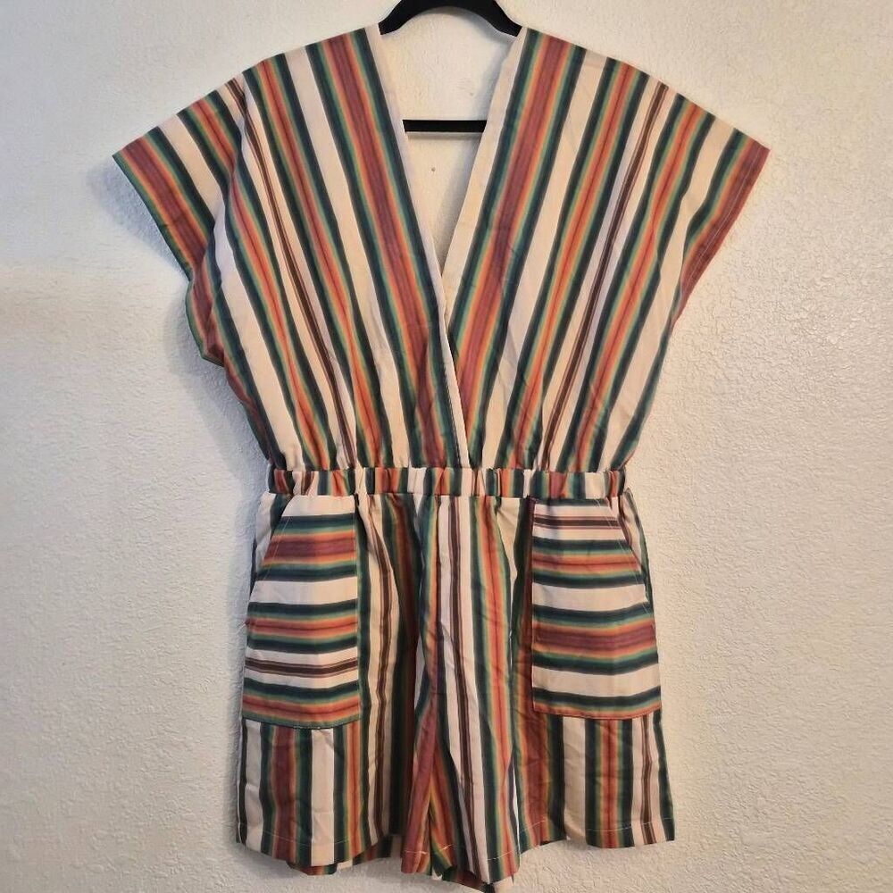 NWT Lucky & Blessed Striped Lightweight V-neck Romper: Sexy Resortwear Rasta